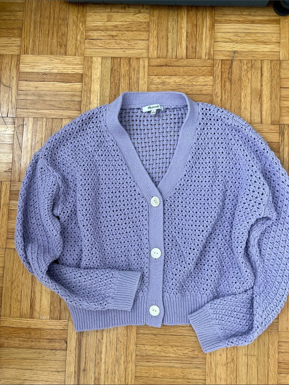 Madewell Lavender Open-Knit Button Cardigan - Picture 1 of 3